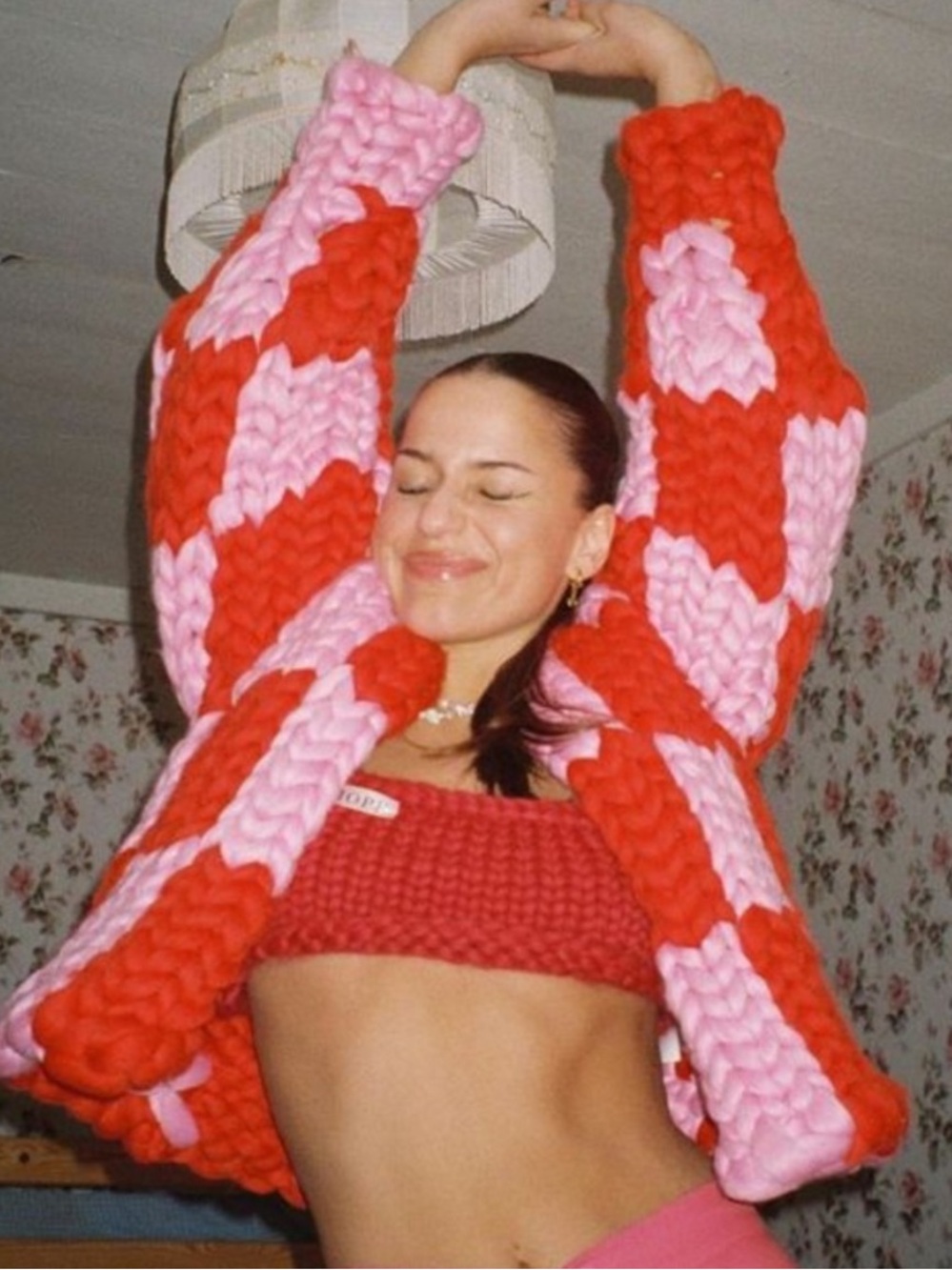 Hope Macaulay Pink & Red Crochet Cardigan
